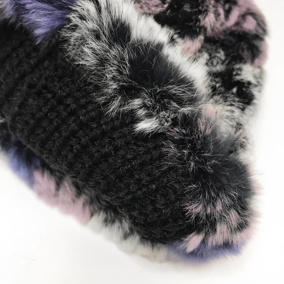 NWT Reversible Knit Beanie Genuine Fur Hat in Violet Multi Overstock MSRP $68 - Picture 3 of 6